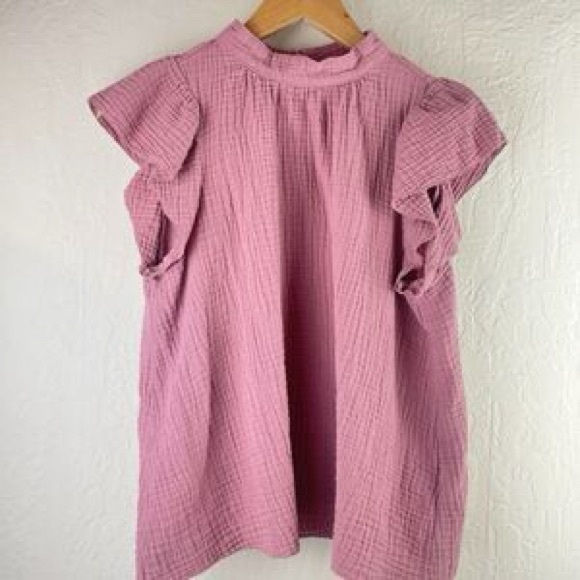 Joe's Jeans Mauve Ruffled sleeve Blouse new size large women rose mock neck - Picture 1 of 9